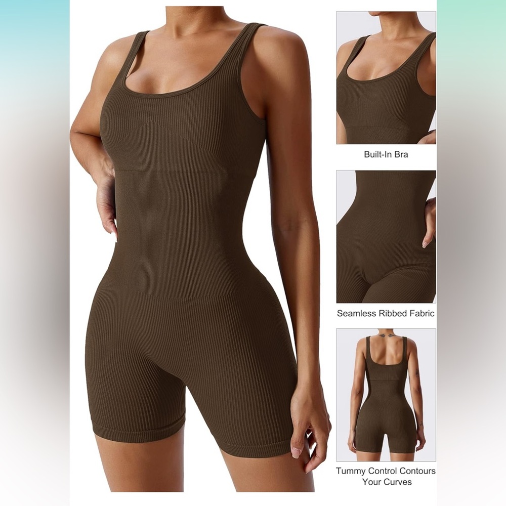 Loovoo Seamless Ribbed Jumpsuit brown